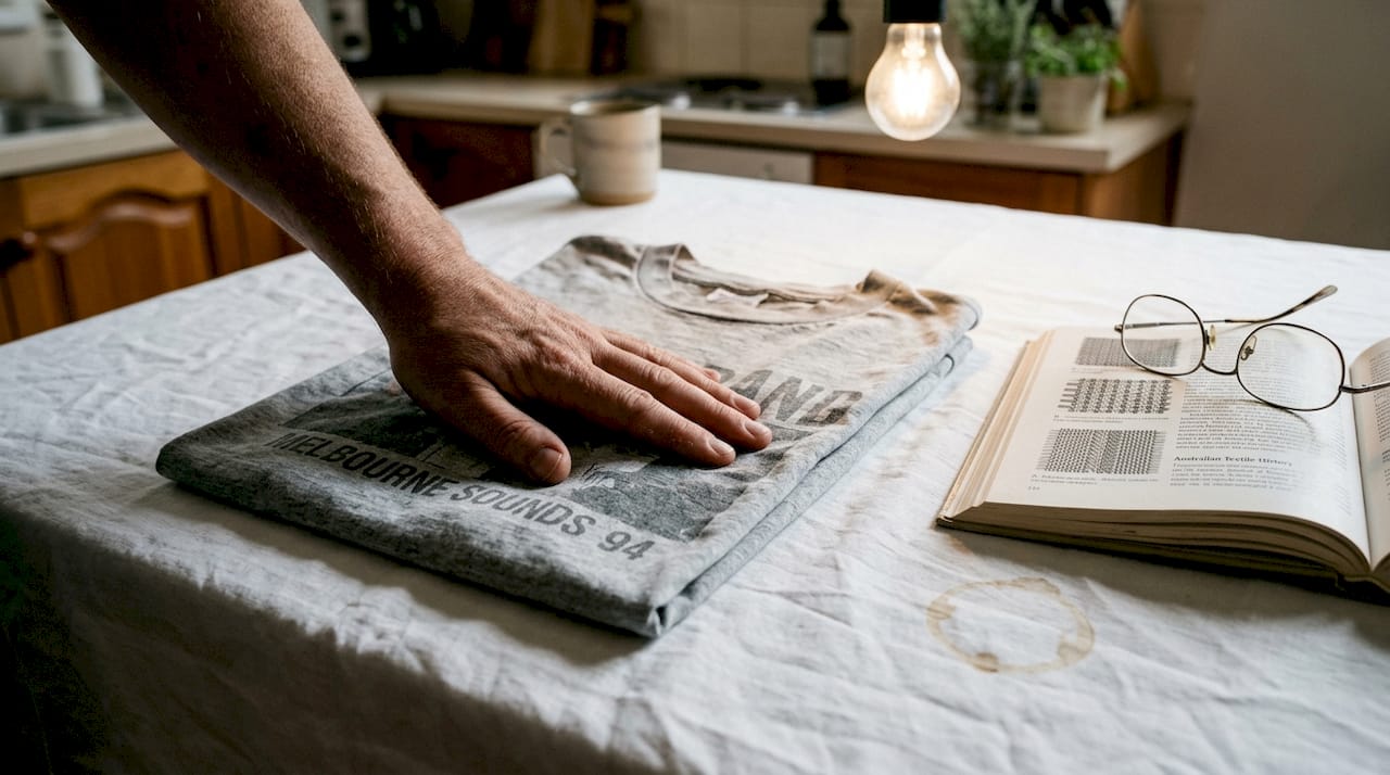 Hand examines crisp dead stock shirt fabric