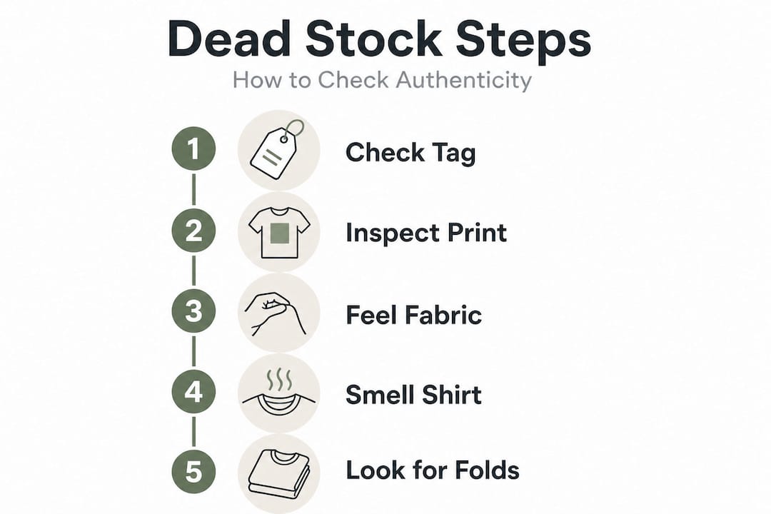 Infographic showing dead stock shirt authentication steps