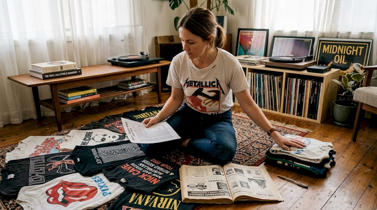 Sorting vintage and reissued band shirts