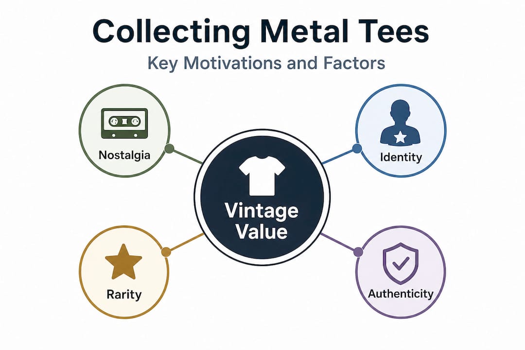 Hierarchy infographic about collecting vintage metal shirts