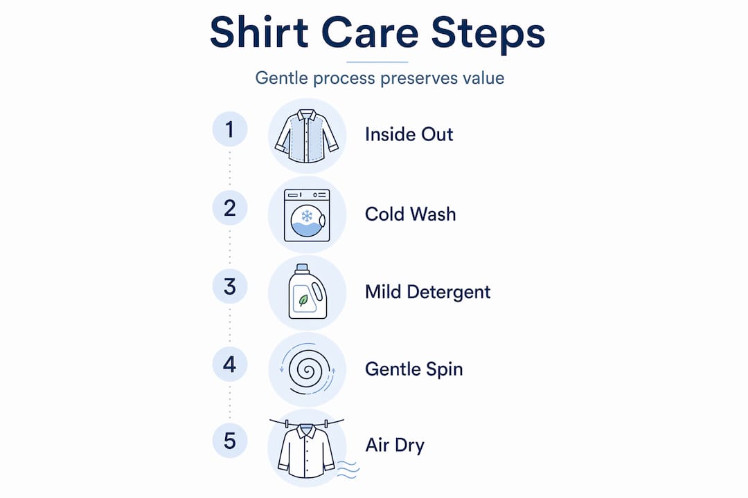 Infographic showing shirt care process steps