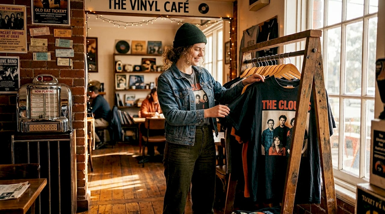 Vintage 1990s metal t-shirts displayed on rack