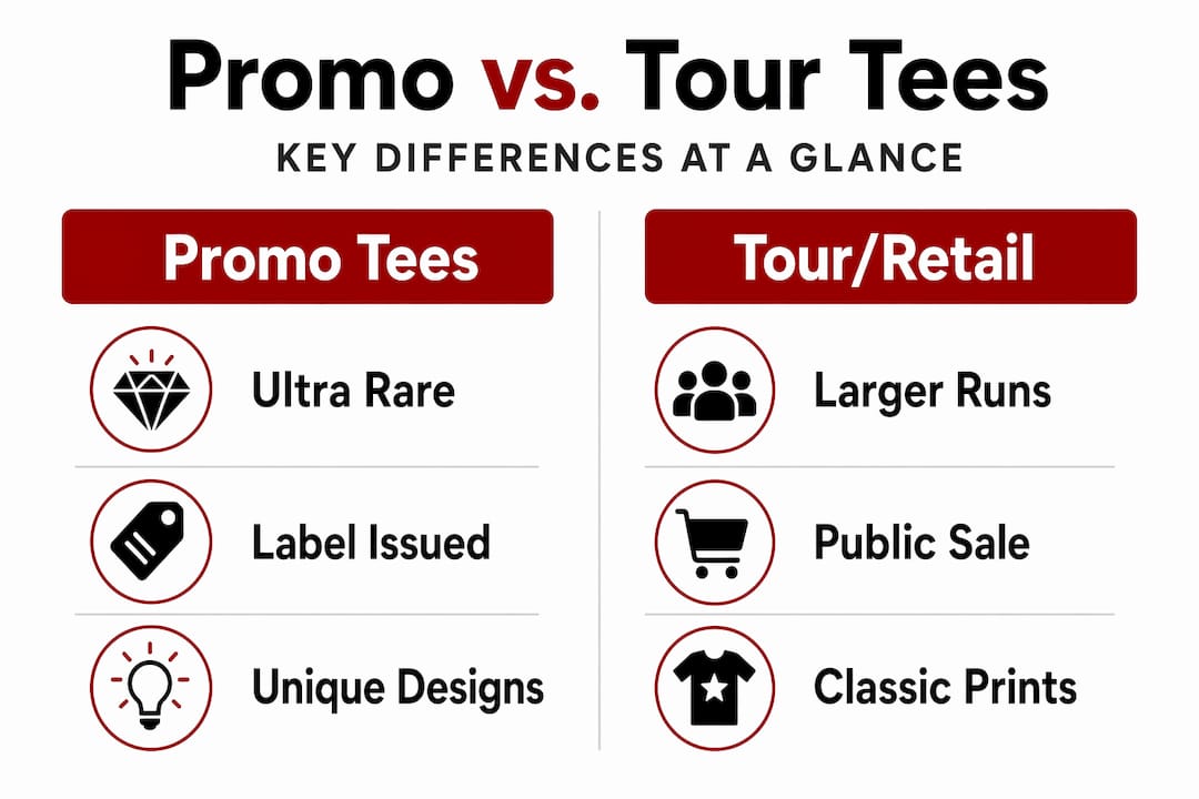 Infographic comparing promo tees to tour and retail shirts