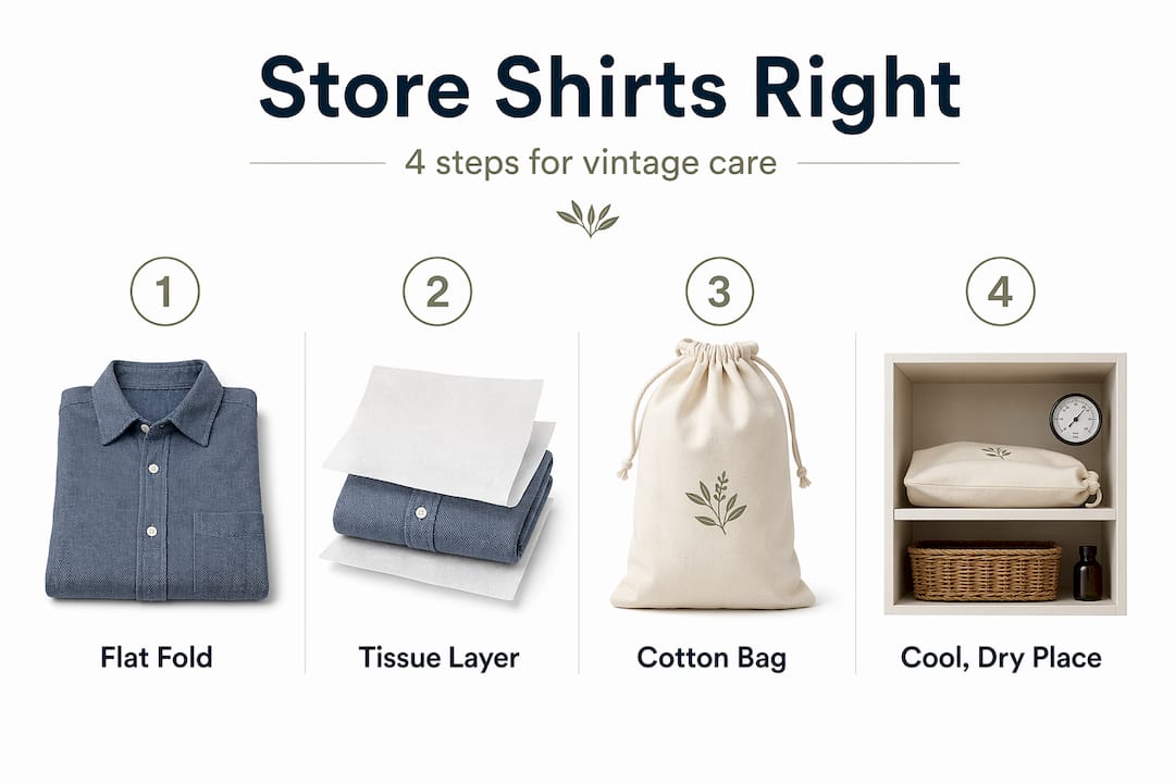 Infographic showing four steps for vintage shirt storage