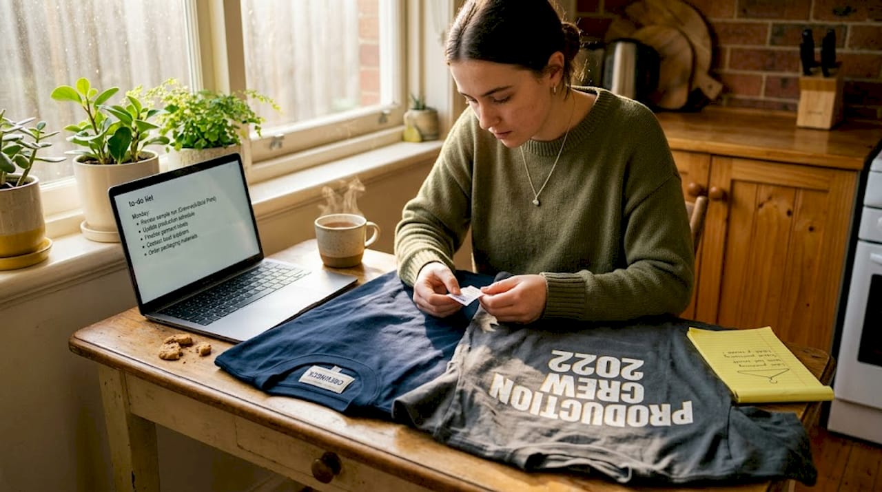 Person comparing crewneck and crew tour shirts