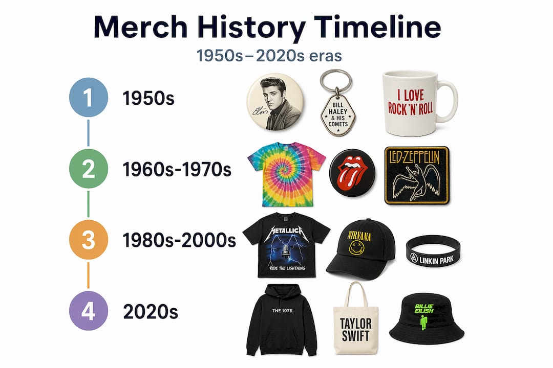 Infographic showing merch evolution timeline