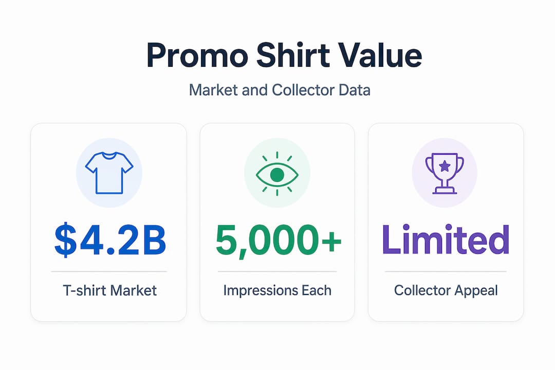 Infographic with promo shirt value and market stats