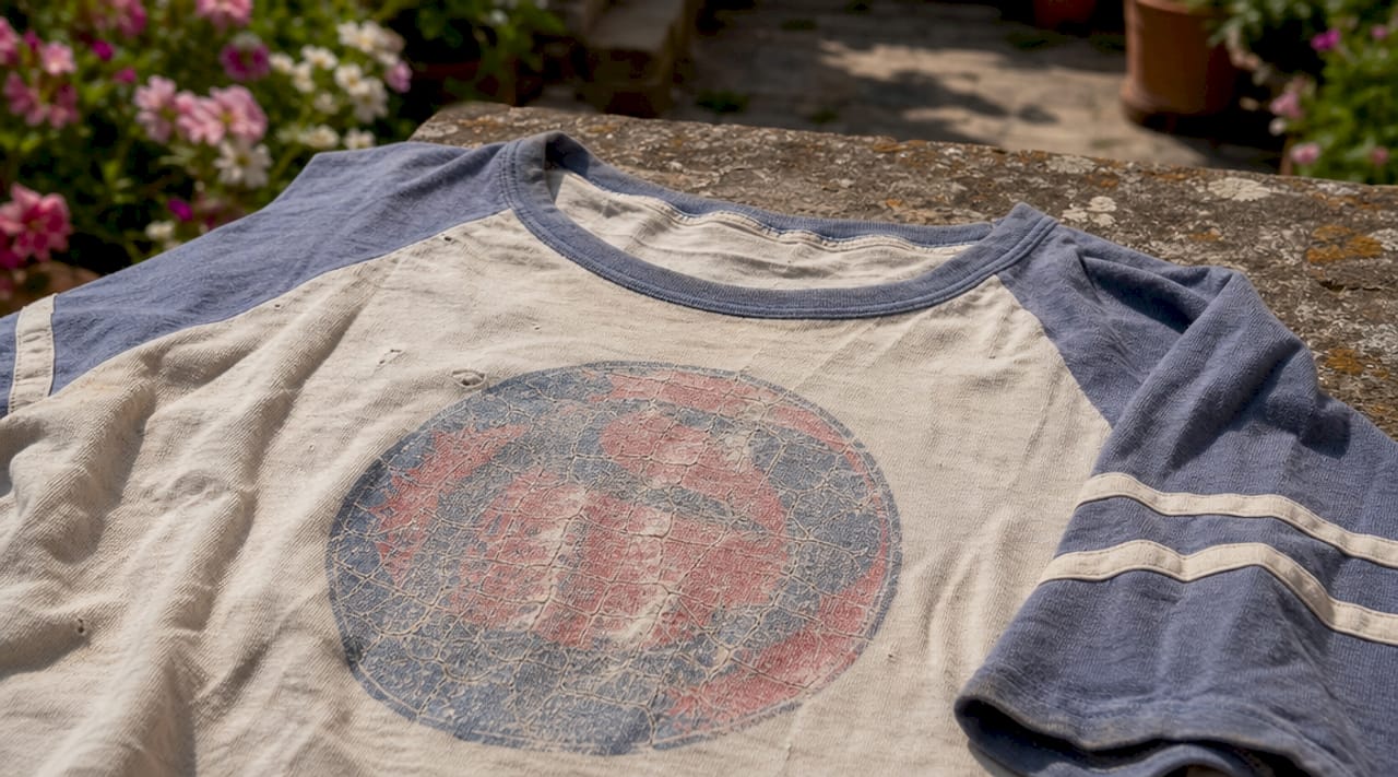 Close-up worn vintage shirt showing wear