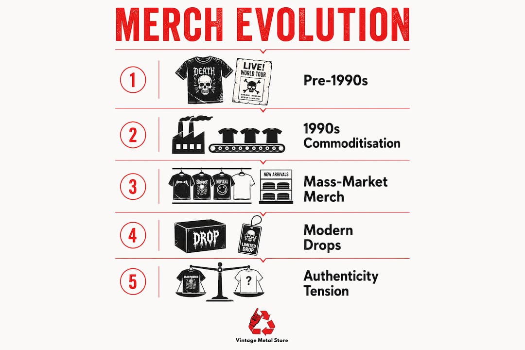 Infographic showing merch evolution timeline