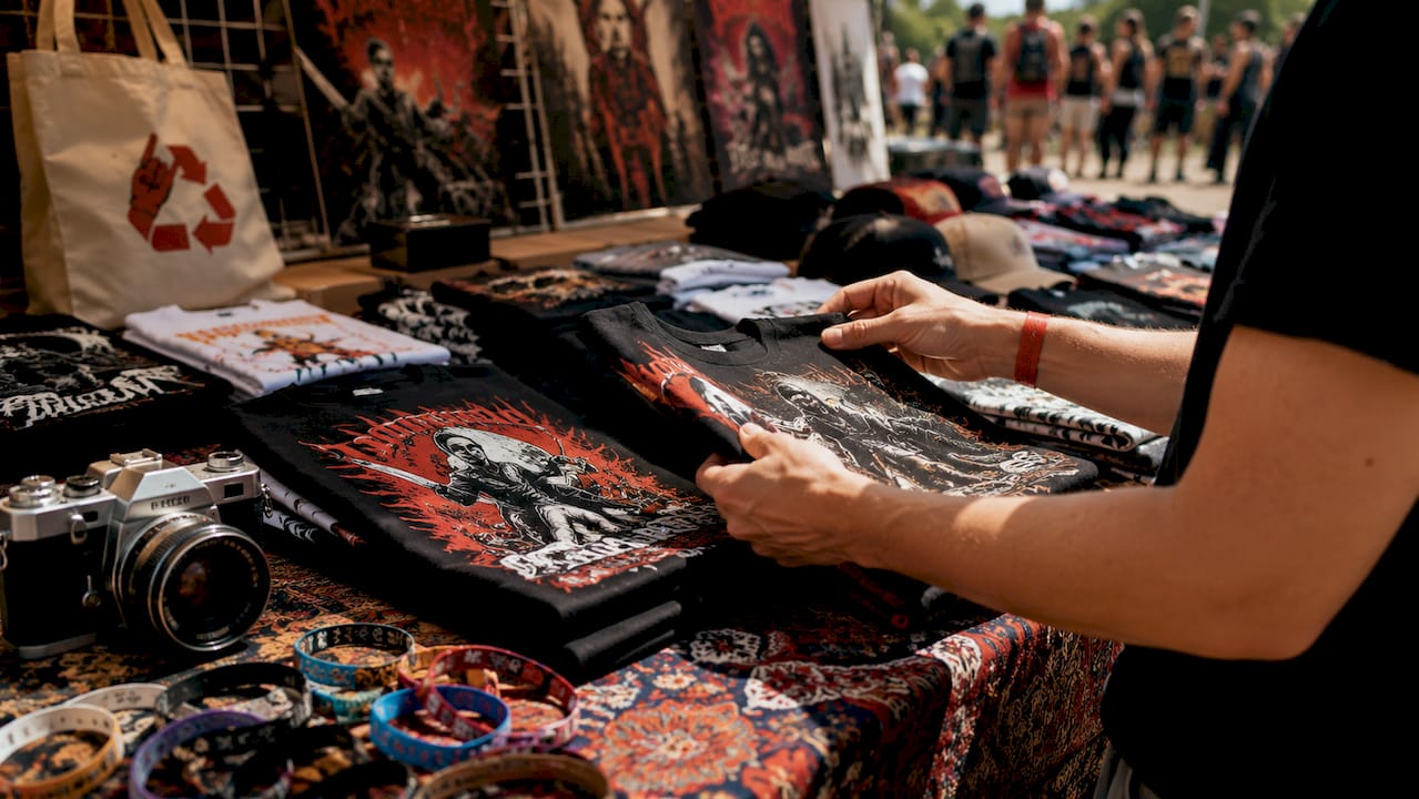 Hands examining limited edition tour t-shirt