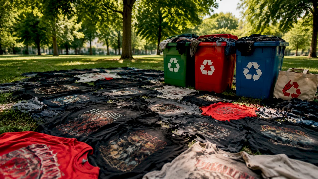Textile waste of old band T-shirts