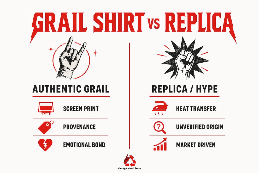 Infographic comparing authentic grail shirts and replicas