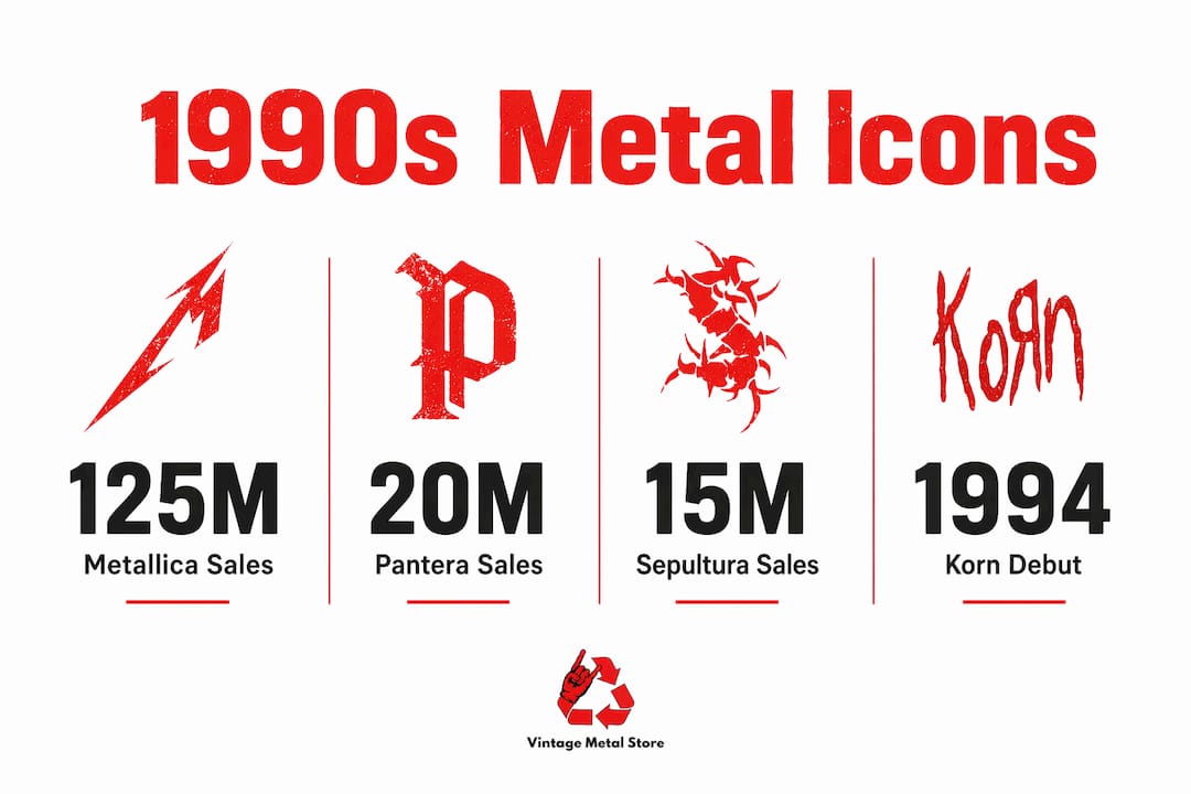 Infographic showing sales and debut years of 1990s heavy metal icons