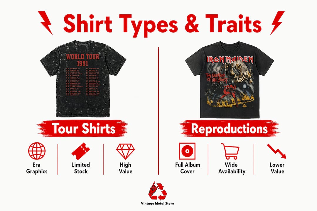 Infographic comparing tour shirts and reproductions