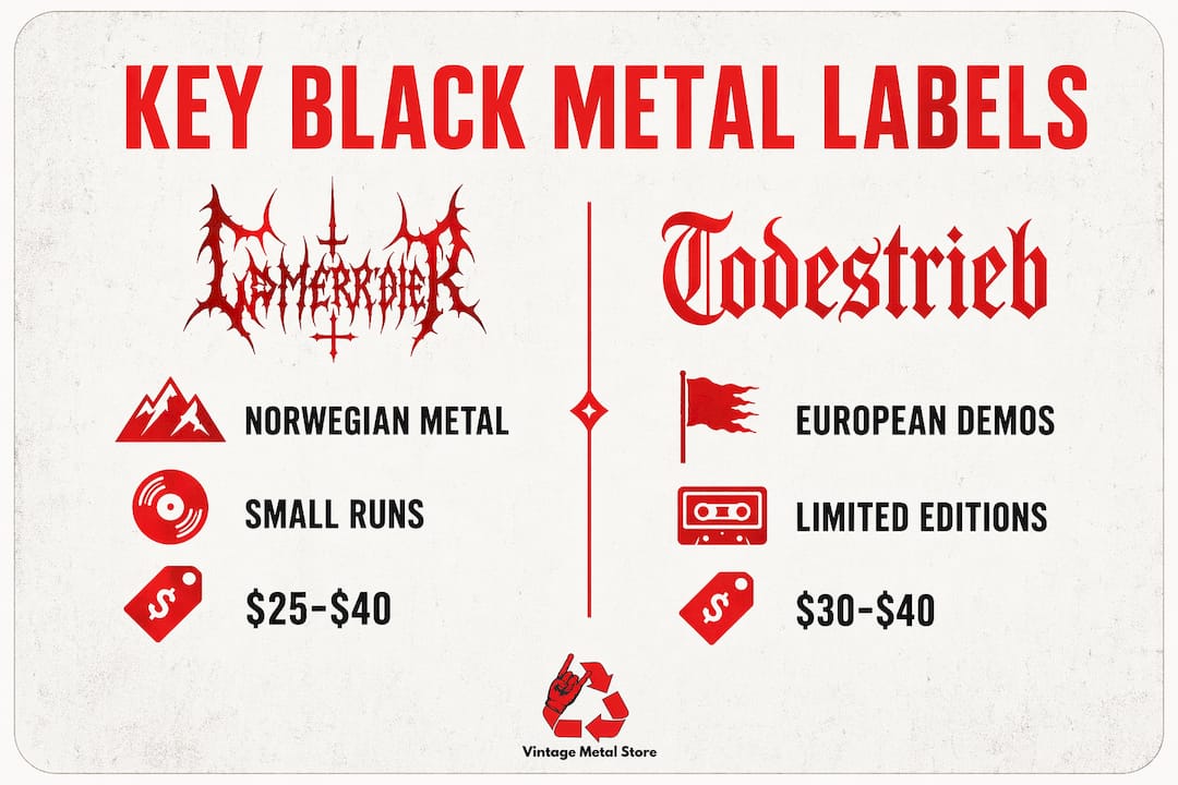 Infographic comparing specialized black metal shirt labels