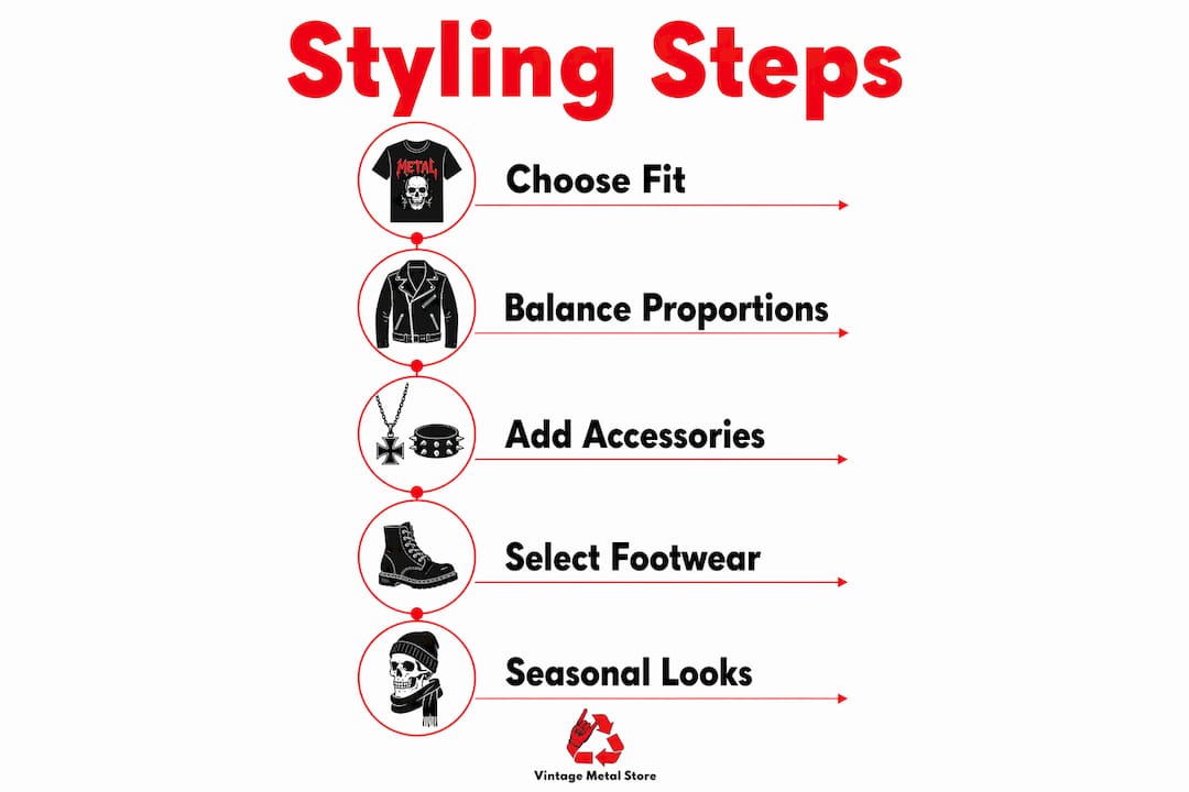 Infographic illustrating steps to style oversized vintage shirts