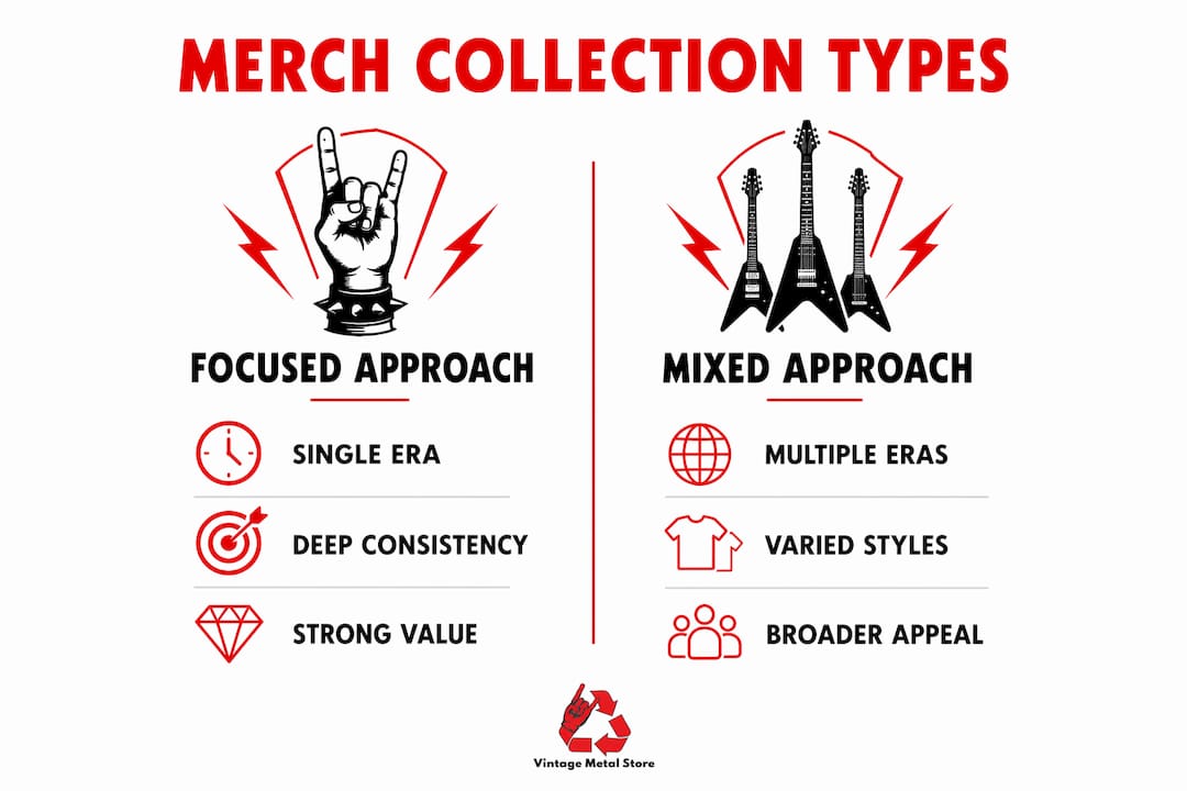 Infographic comparing two merch collection approaches