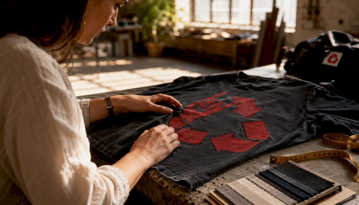 Hands inspecting limited edition shirt quality