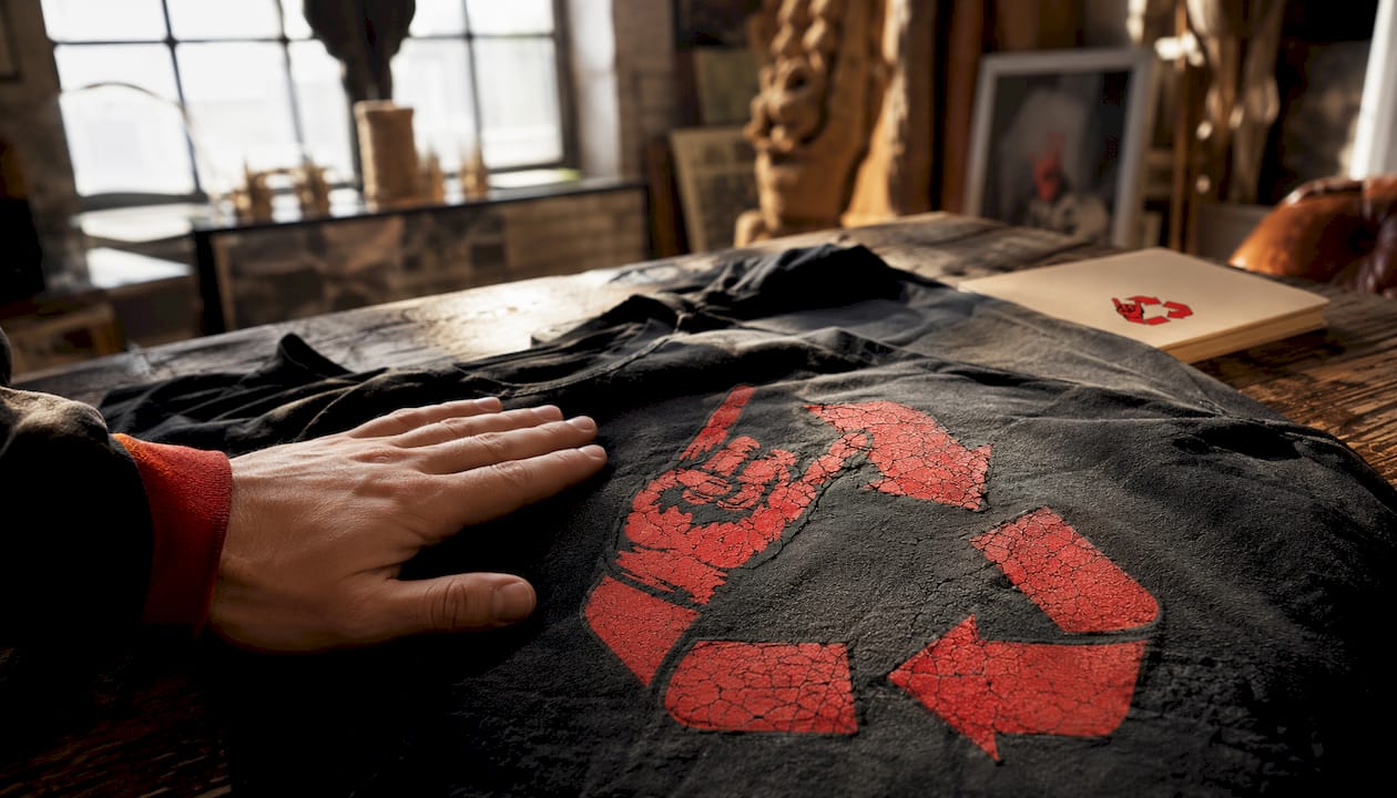 Hand feeling cracked plastisol print on vintage shirt