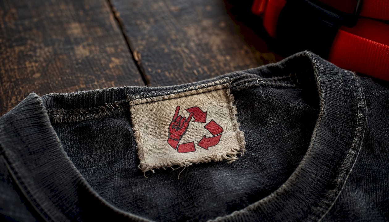 Close-up of worn vintage metal t-shirt tag