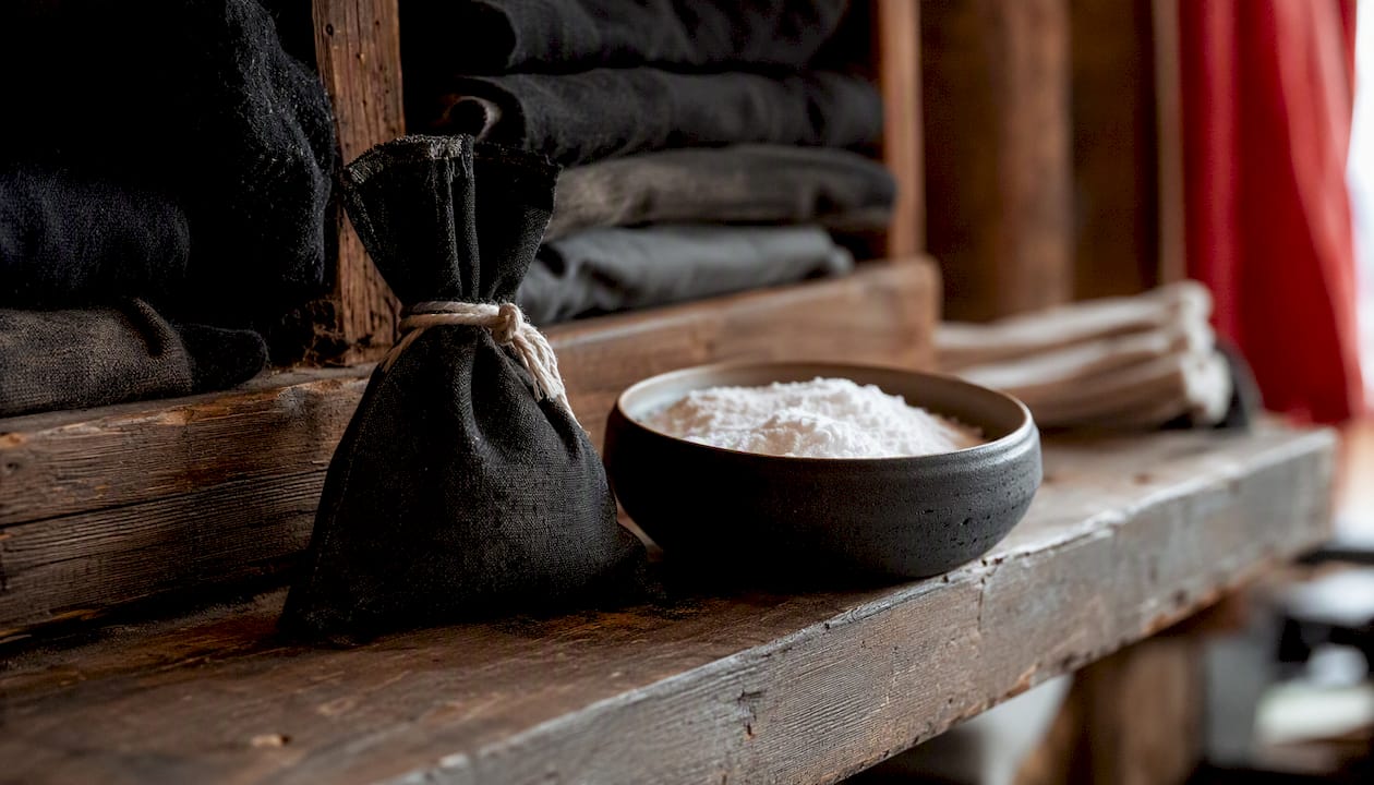 Charcoal sachet and baking soda in closet