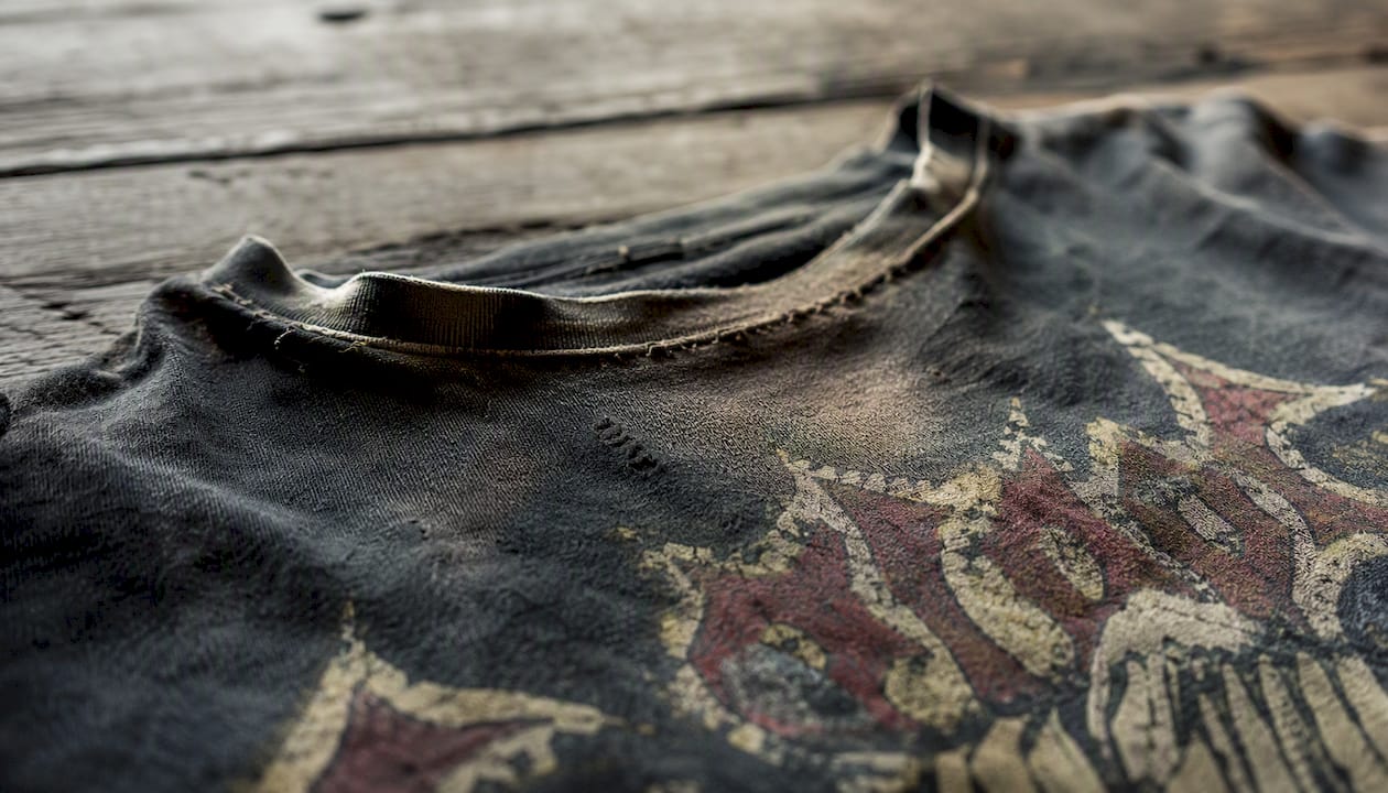 Close-up of vintage heavy metal T-shirt fabric