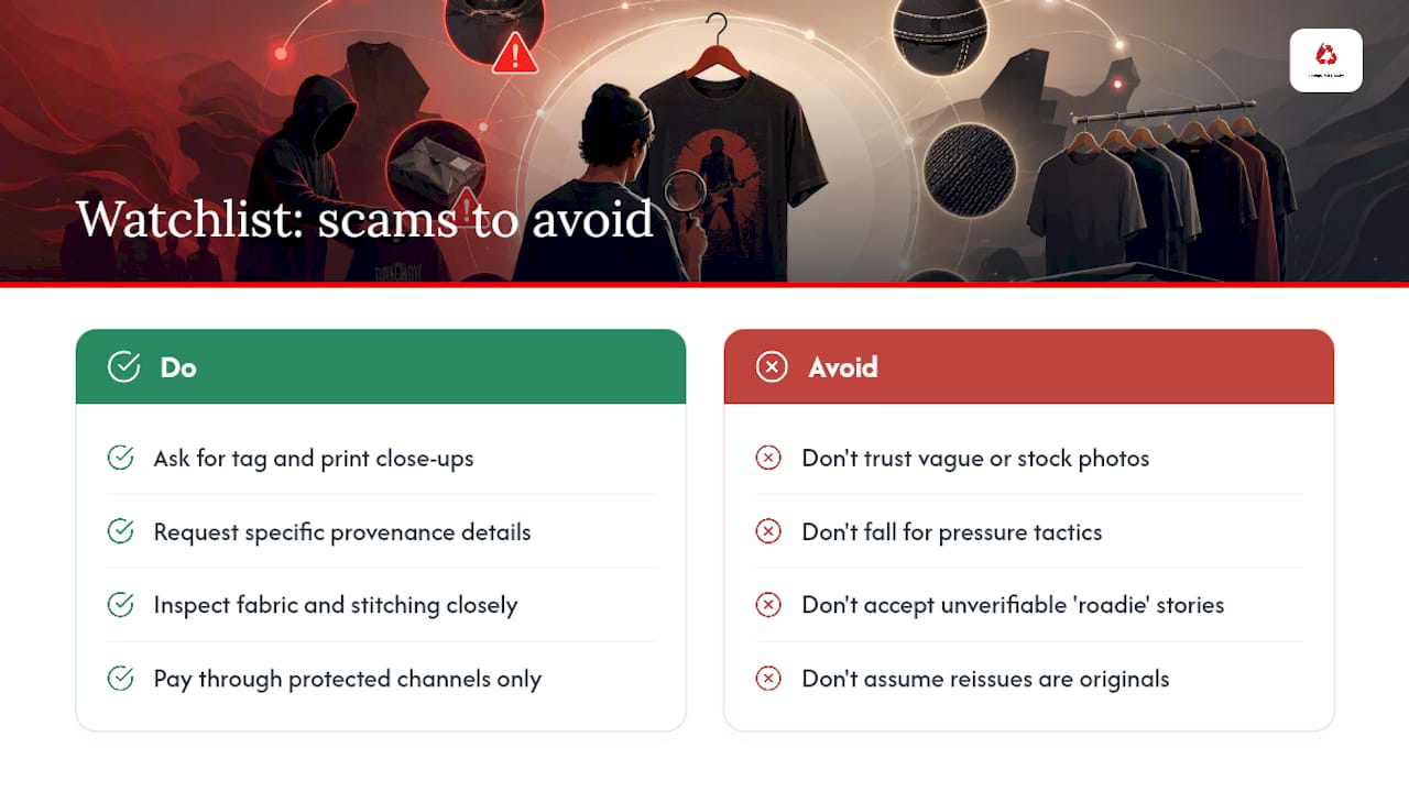 What scams should you watch for when buying vintage metal tees? — overview diagram