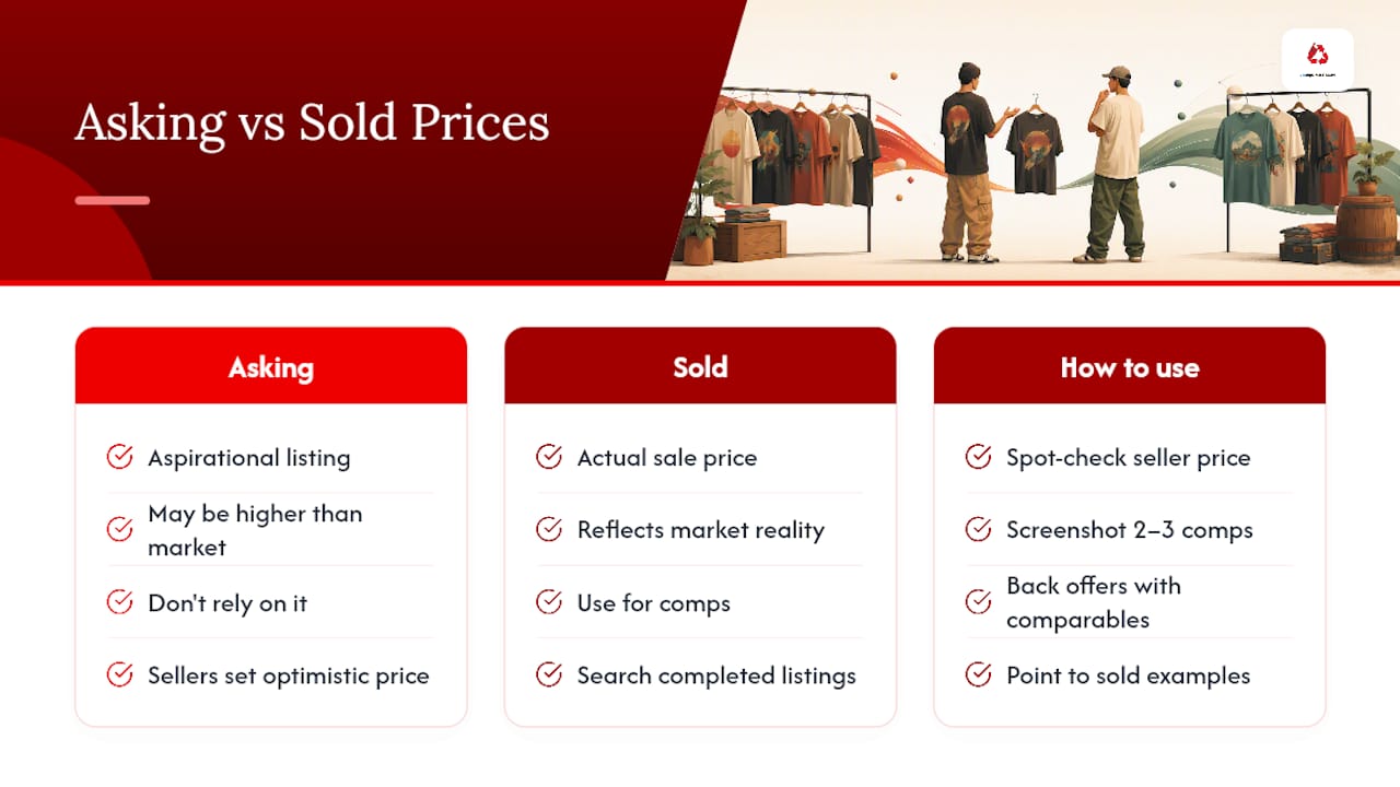 Diagram comparing asking and sold prices of vintage tees