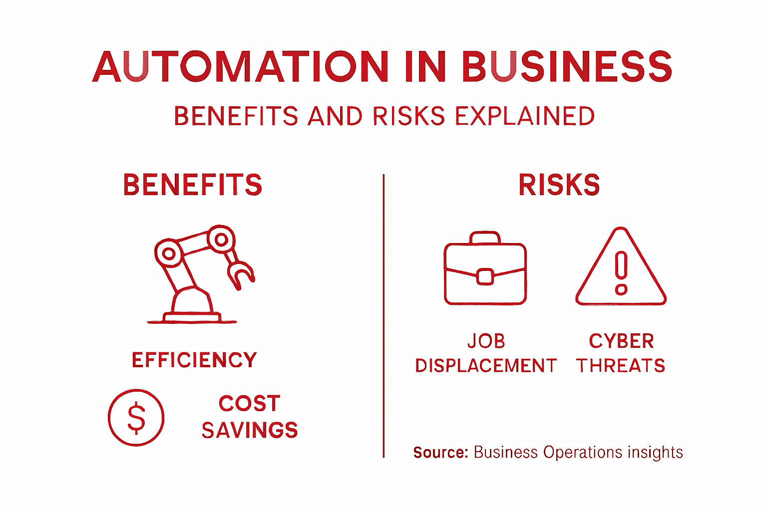 Infographic showing business automation benefits and risks