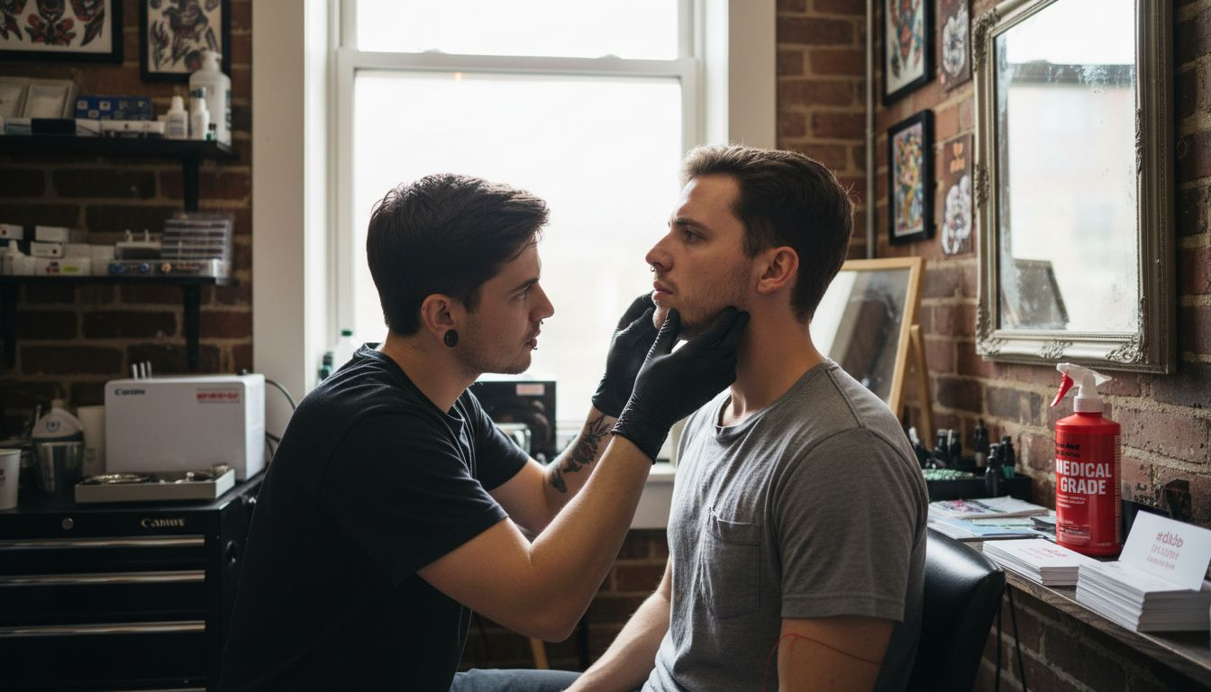 Piercer assessing facial structure for piercing