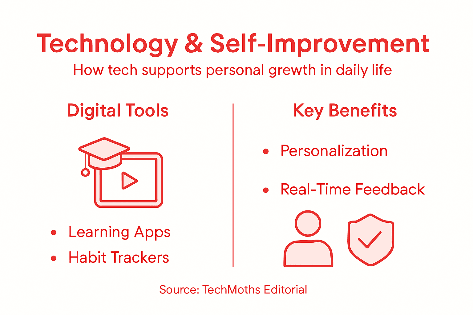 Infographic showing digital tools and benefits for self-improvement