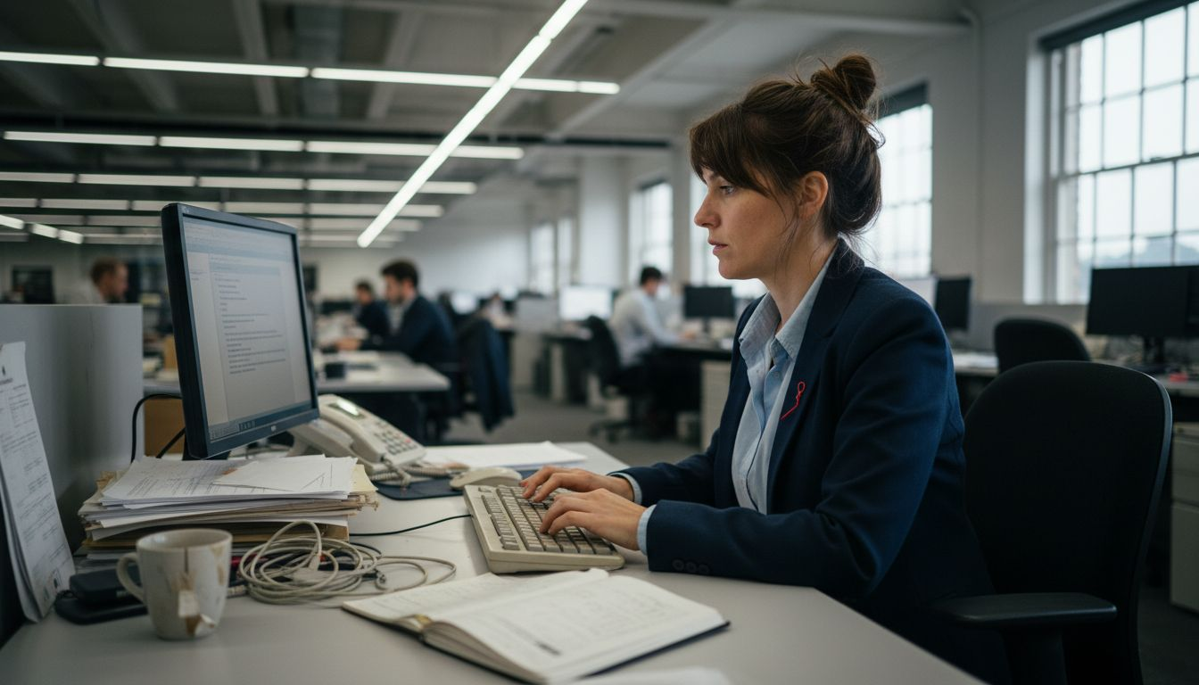 Businesswoman managing ai-enhanced tasks at desk