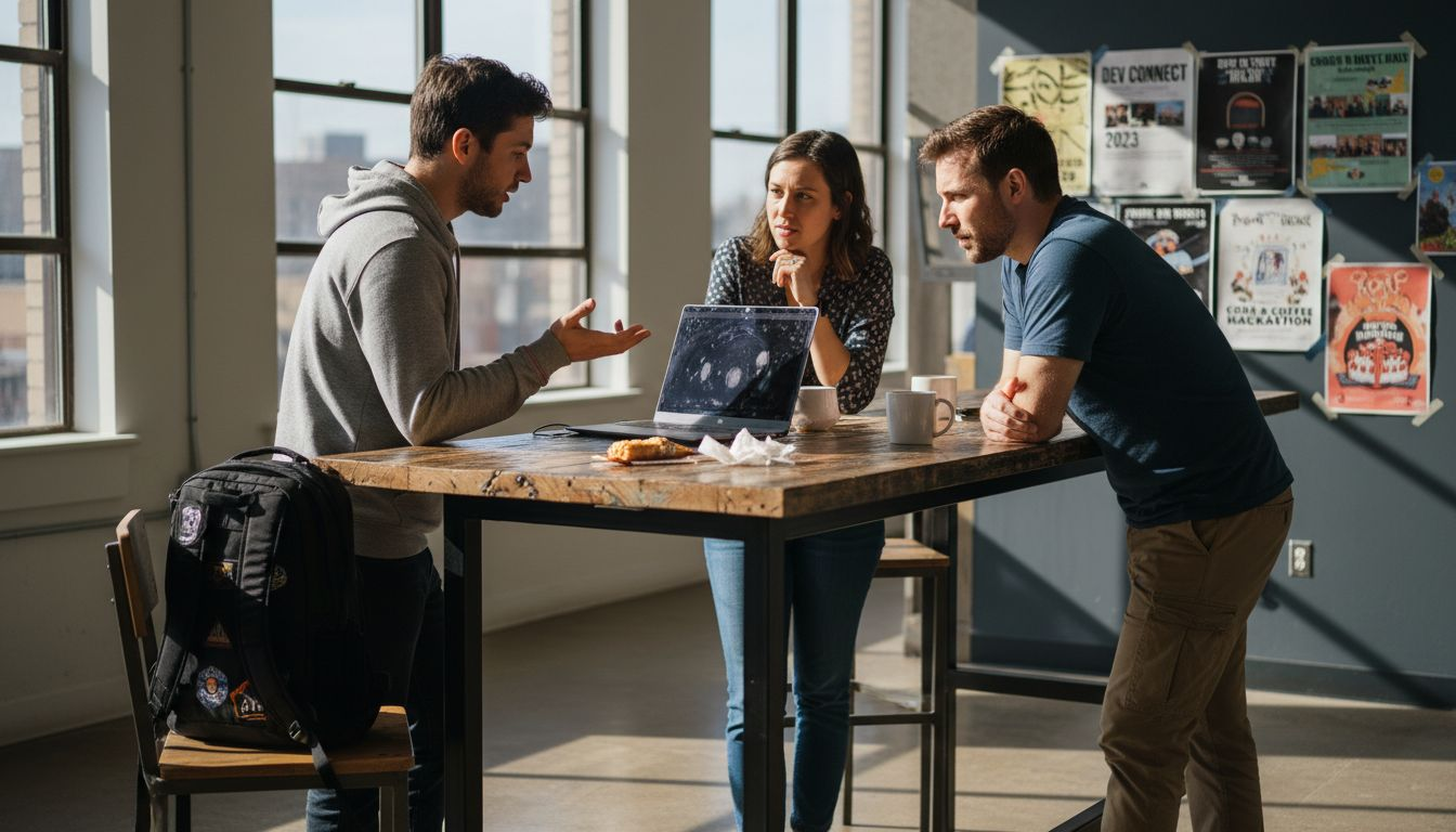 Tech professionals networking in informal workspace