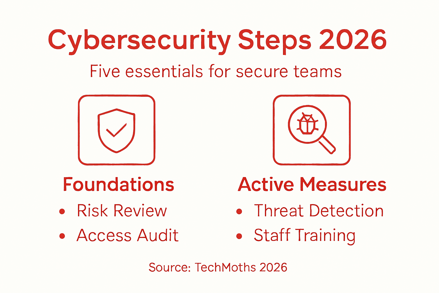 Infographic outlining five cybersecurity steps for teams