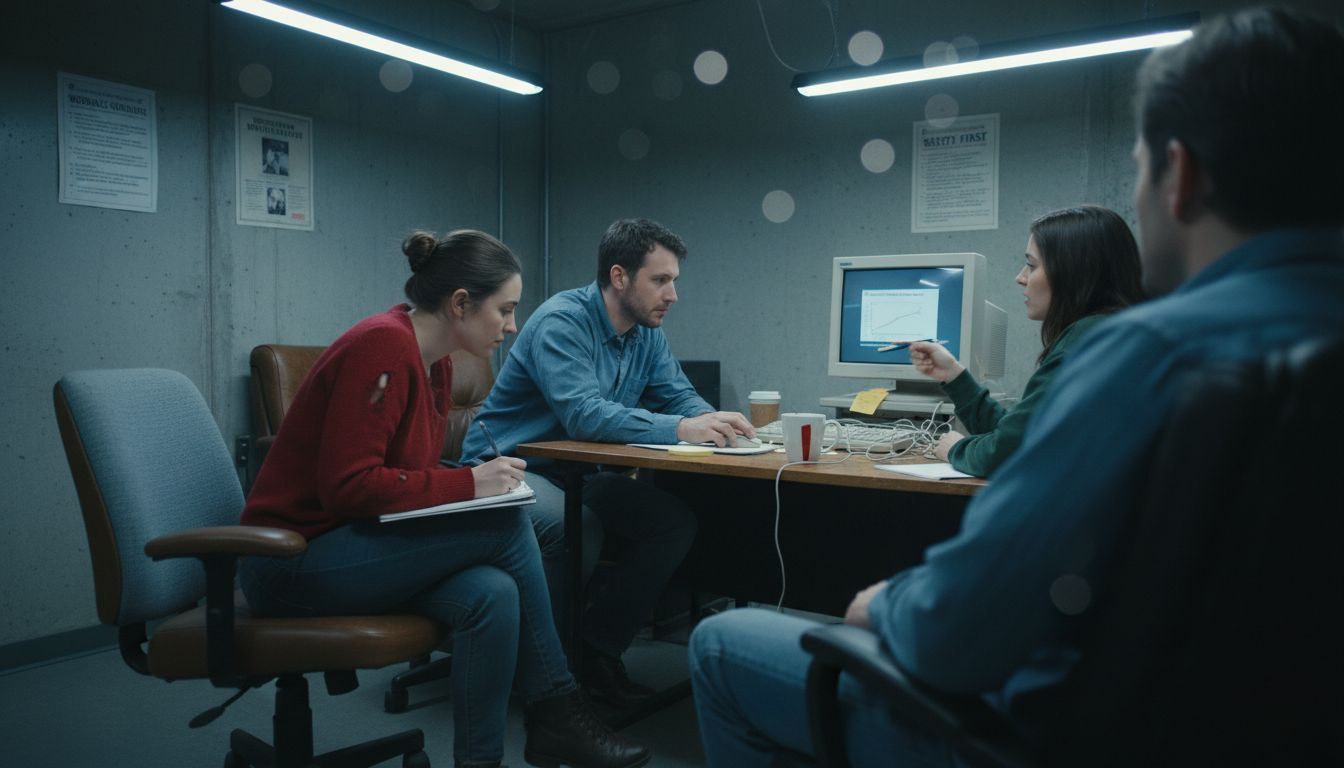 Employees in office training session