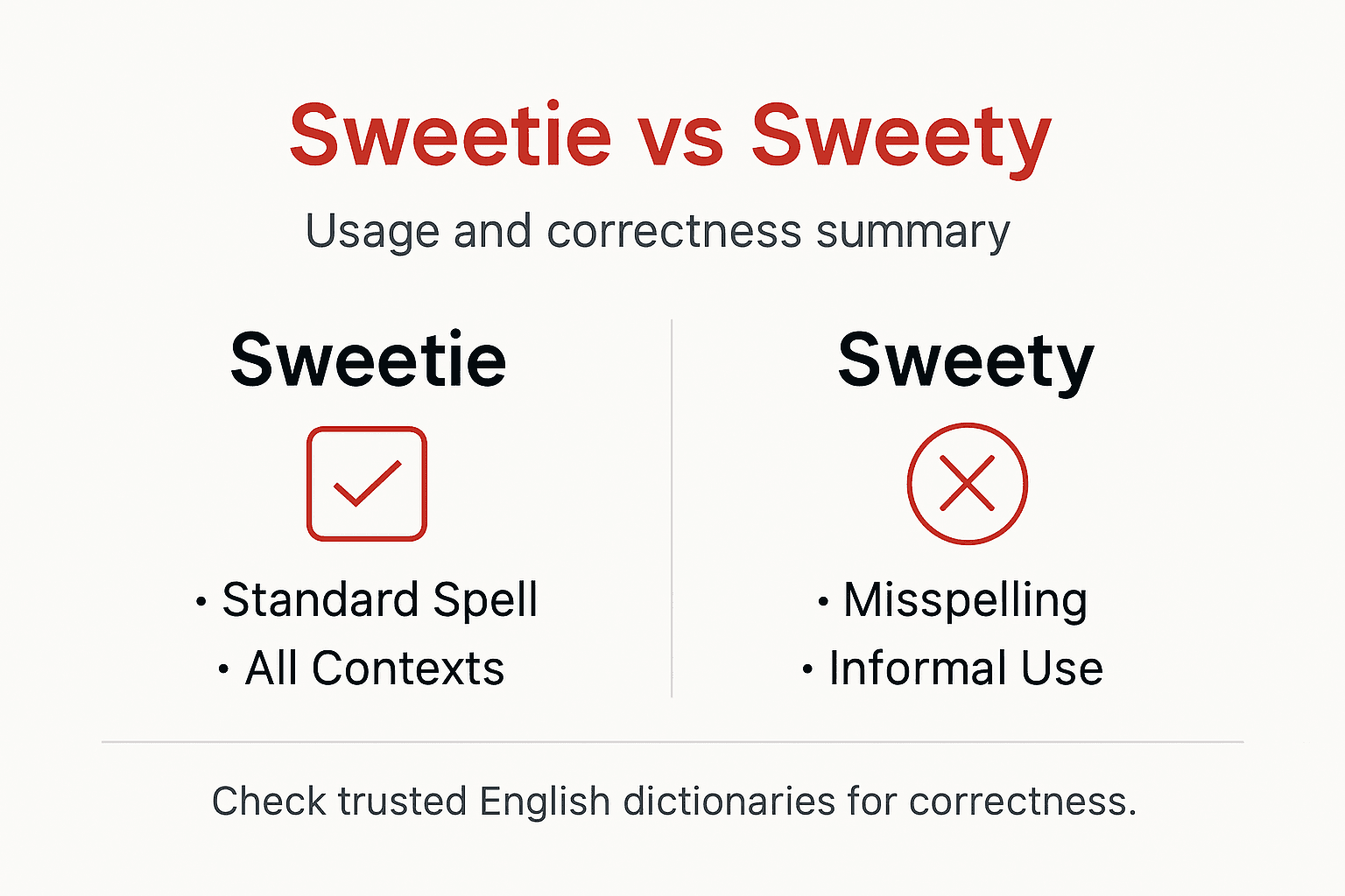 Infographic comparing sweetie and sweety usages