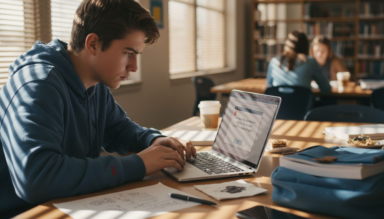 Student receiving AI feedback on laptop