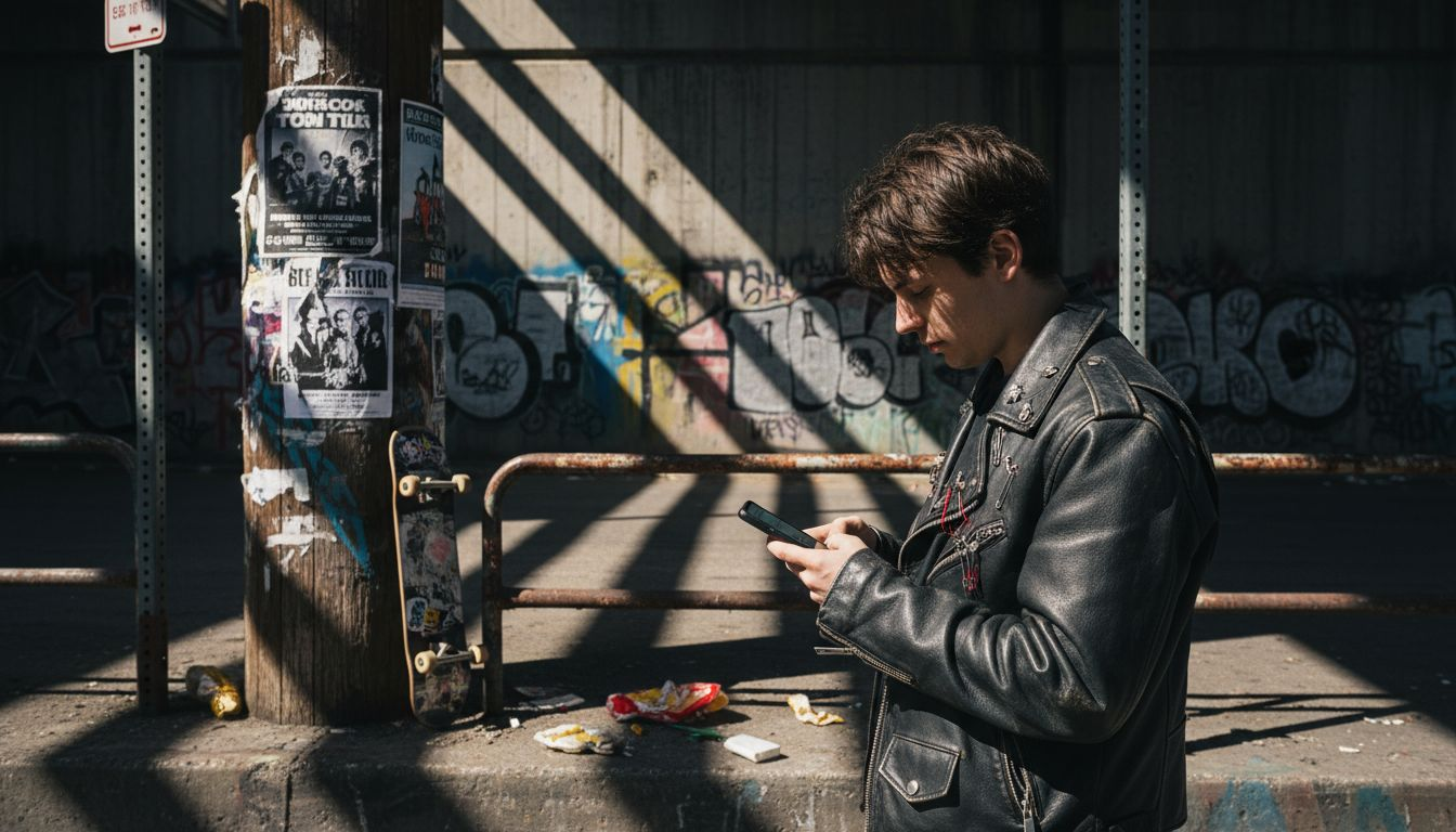 Punk style person in urban underpass scene