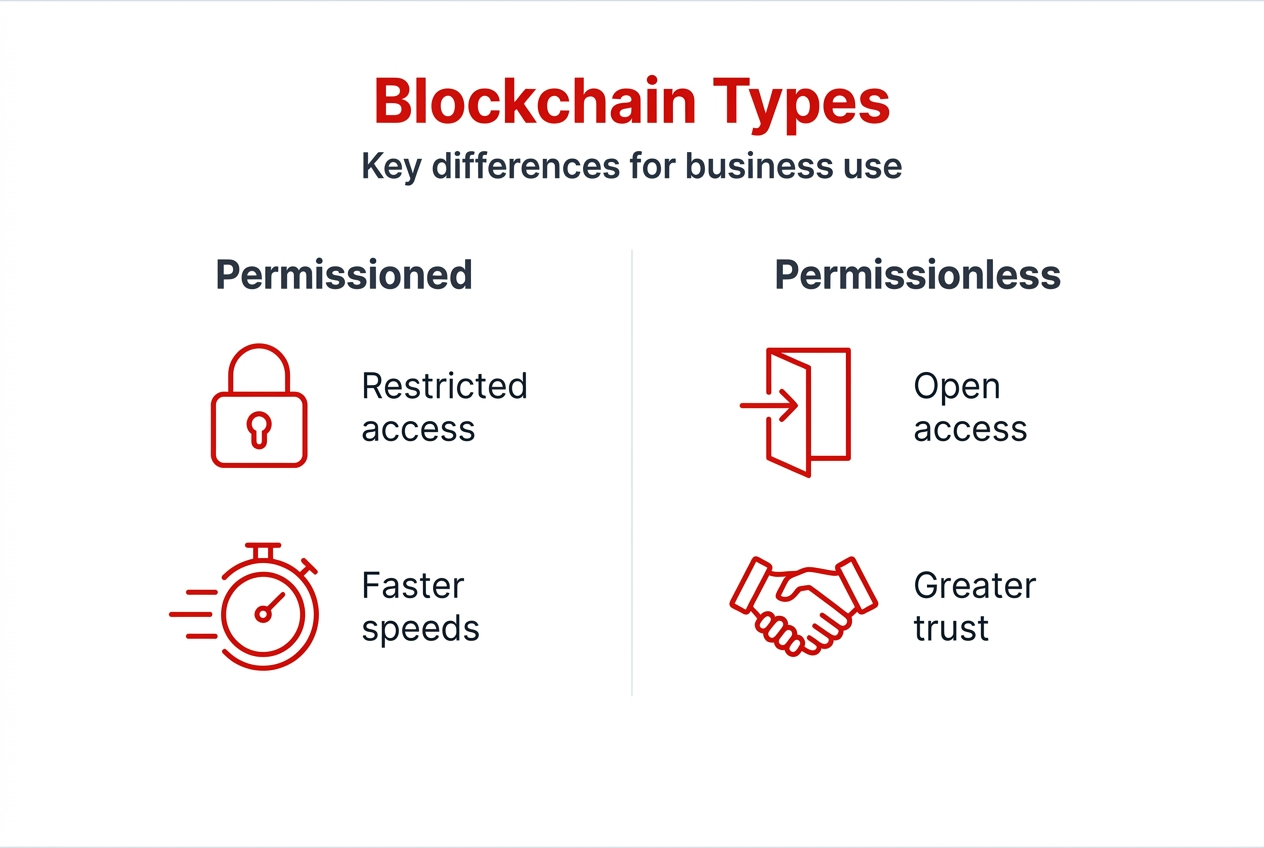 Infographic comparing permissioned versus permissionless blockchain