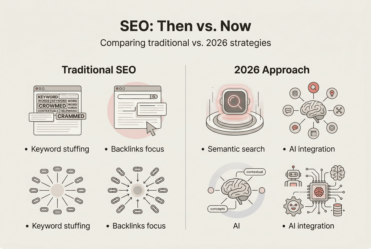 Infographic comparing old and modern SEO strategies