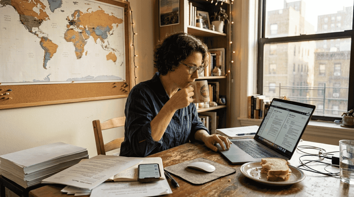 Tech leader hiring global team from laptop