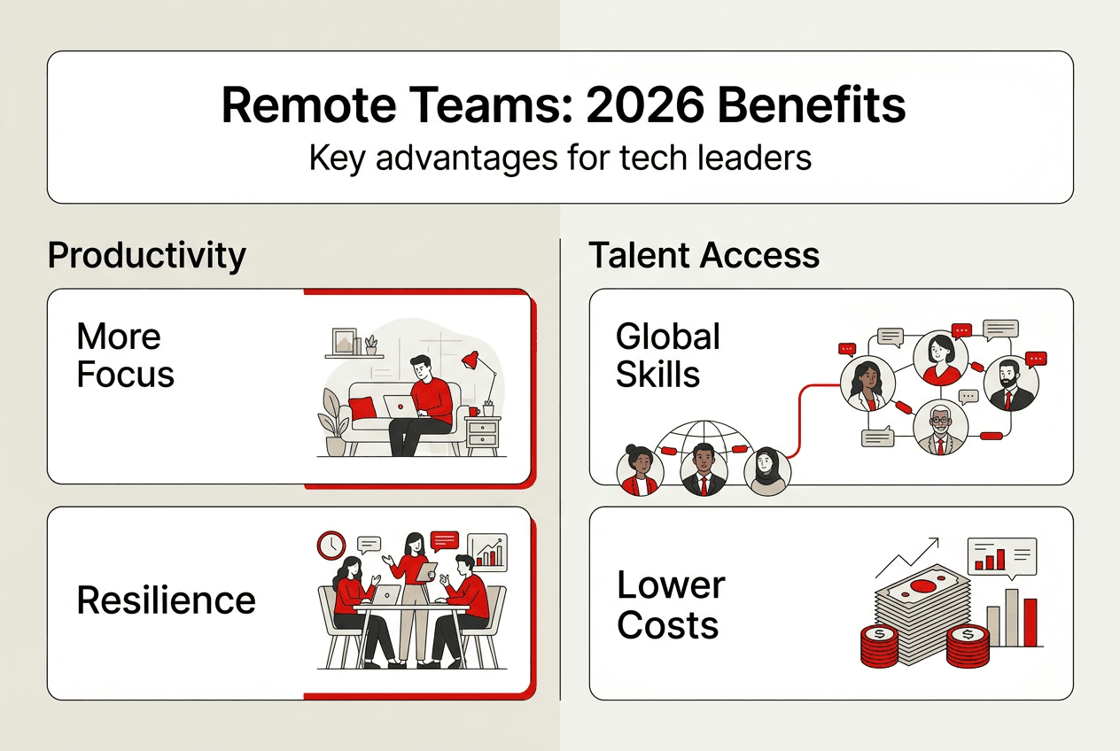 Infographic of remote team benefits for tech leaders