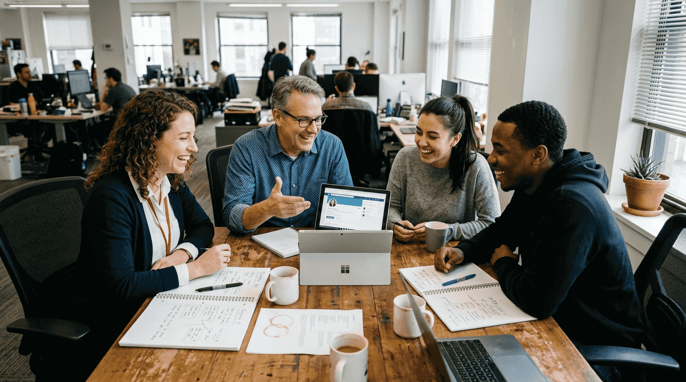 Diverse leadership team informal networking meeting