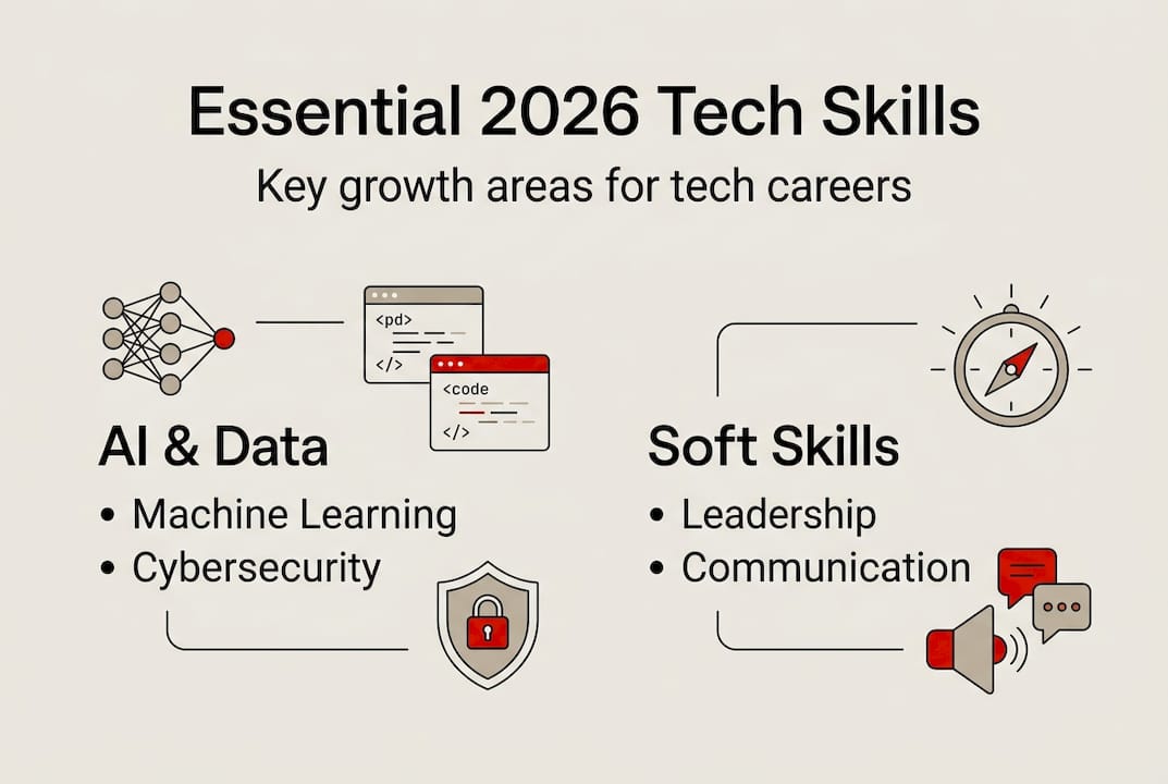 Infographic listing essential 2026 tech skills