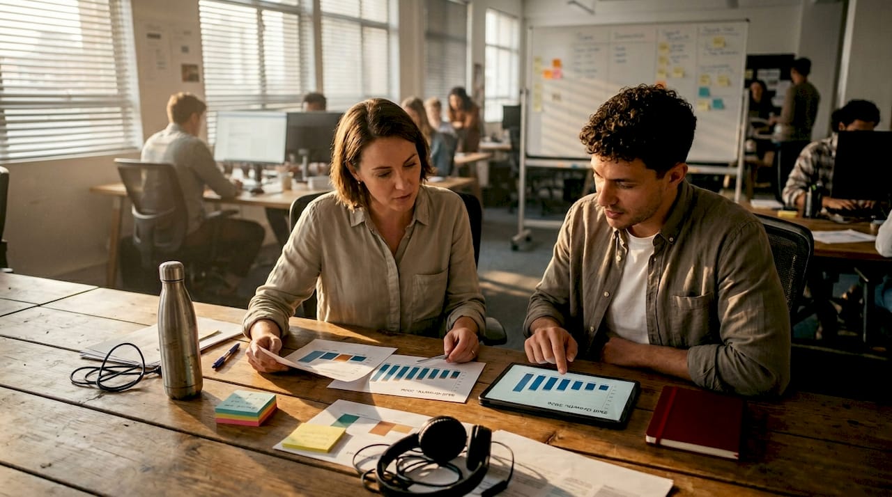 Project manager reviews skill stacking charts