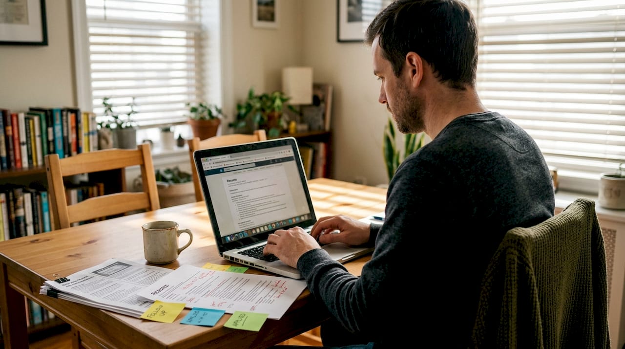 Man analyzing resume and work history