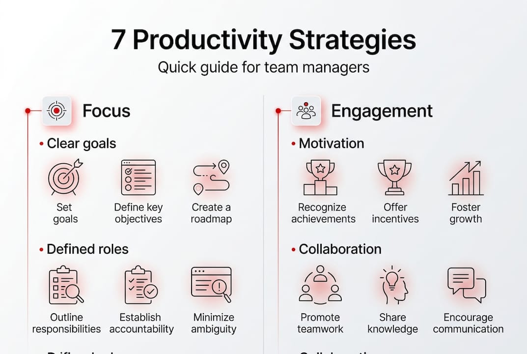 Infographic summarizing seven productivity strategies