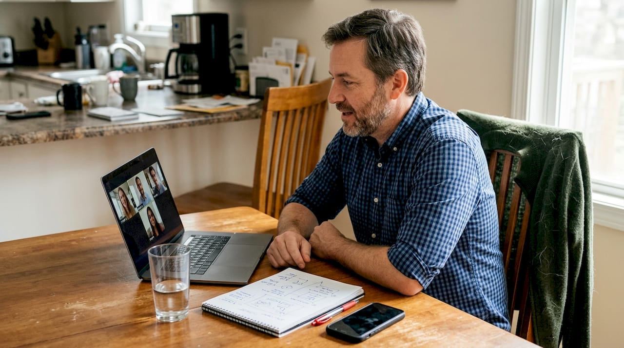 Manager on video call with remote team