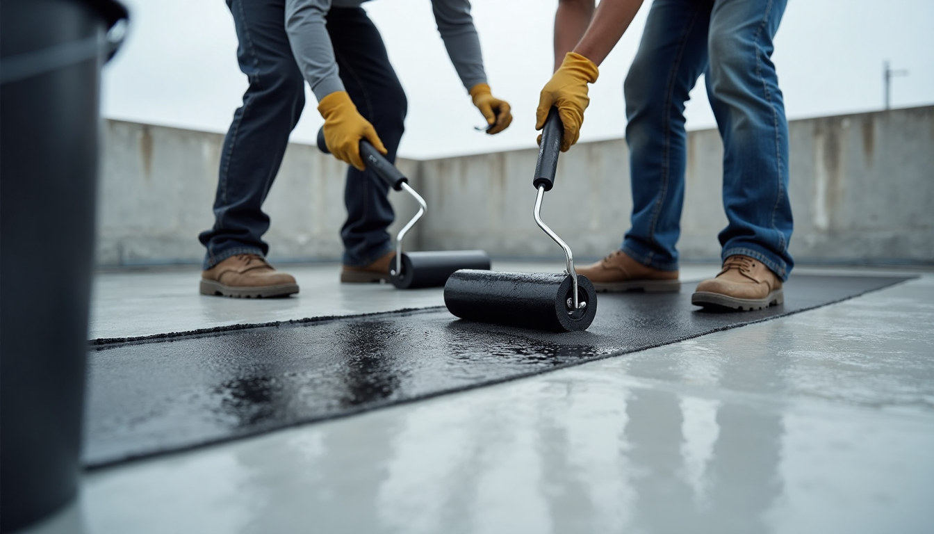 Specialists applying bitumen waterproofing on Cape Town roof