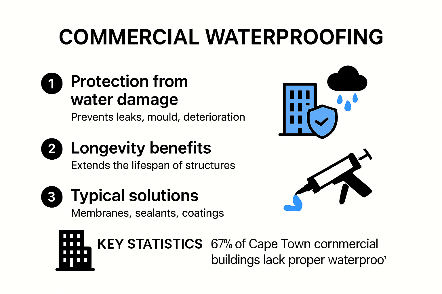Infographic explaining commercial waterproofing overview and benefits